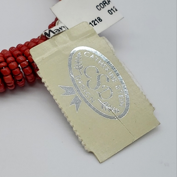 Catherine Stein Designs Red Seed Bead Spiral Stretch Bracelet Bohemian Coastal - Picture 2 of 6